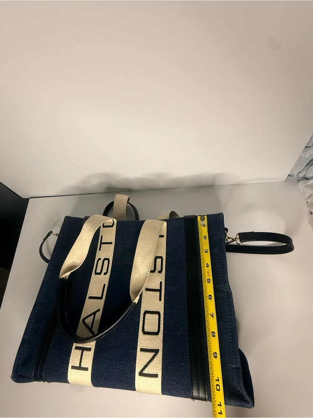 Halston Heritage Navy Canvas Tote with Cream Branded Straps